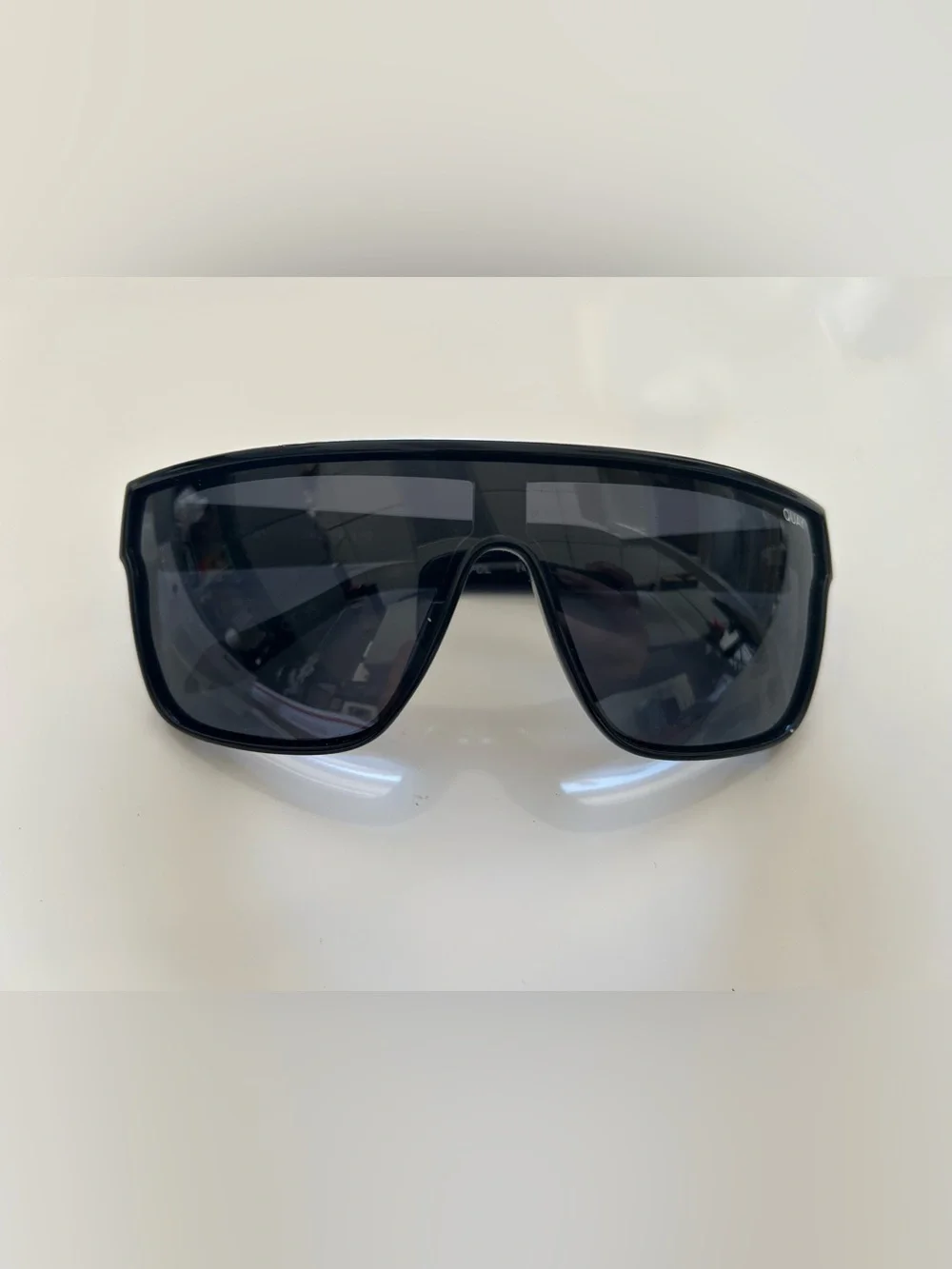 Quay Australia Black Nightfall curved Oversized Shield Sunglasses